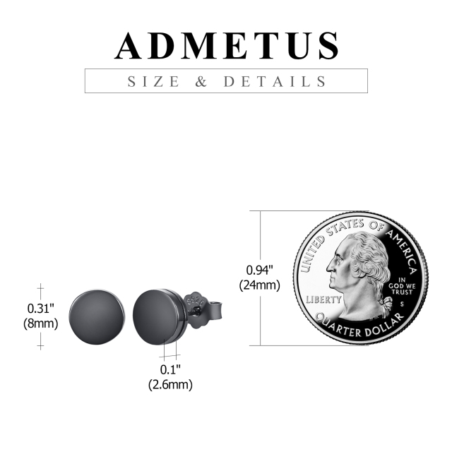 Sterling Silver with Black Plated Round Stud Earrings for Men-5